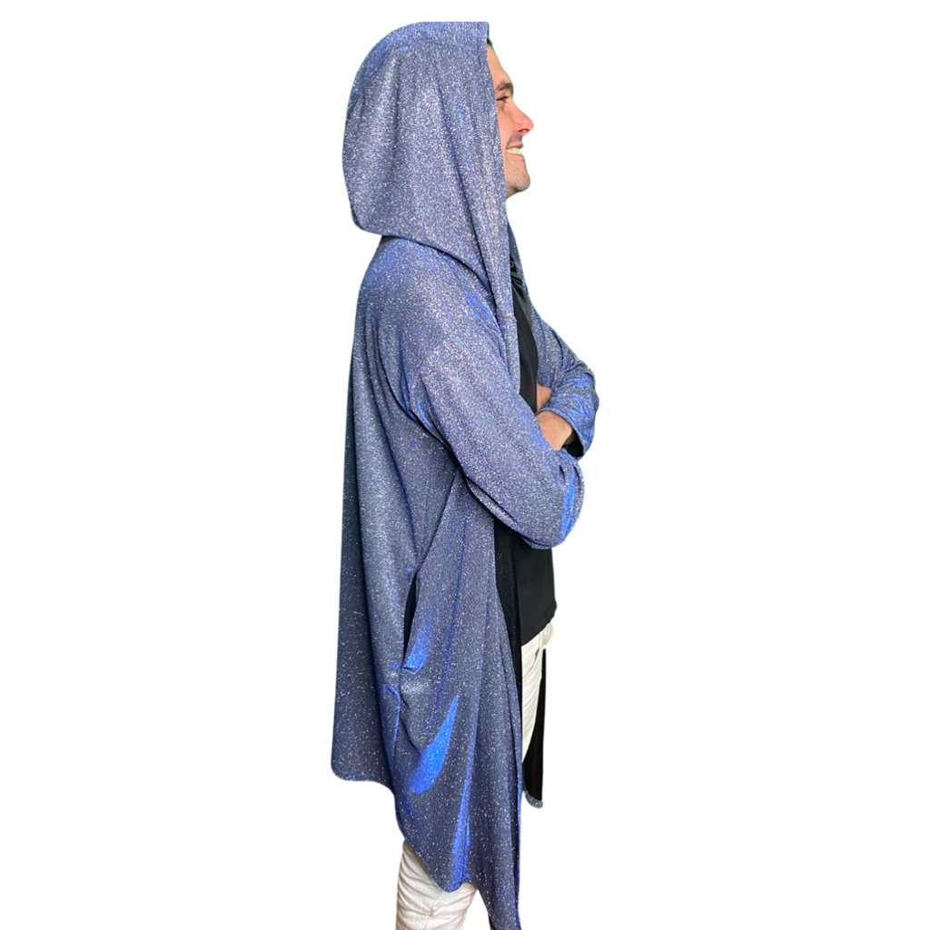 Long Sleeve w/ Hood Blue Flashy Duster Robe