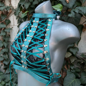 Lace Embrace Leather Halter - with Silver/Teal