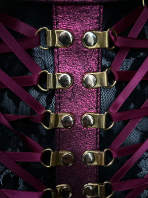 Lace Embrace Leather Halter - with Gold/ Burgandy