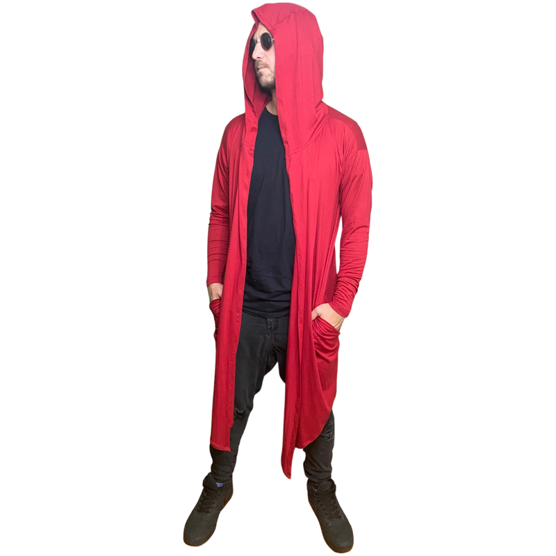 Long Sleeve Red Bamboo Kimono Duster Robe UNISEX