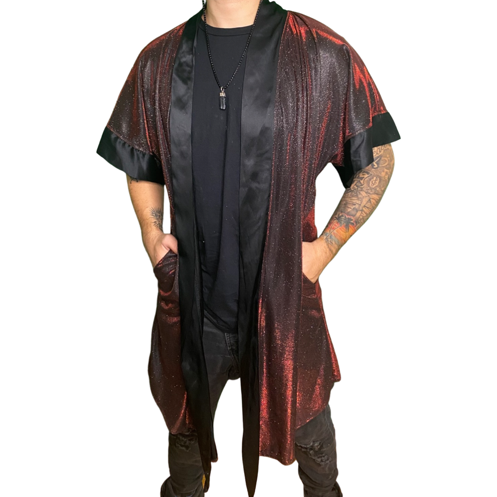 Silk Trimmed Red Flashy Duster Robe