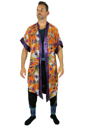 Geometric Orange/ Purple Duster Robe Kimono